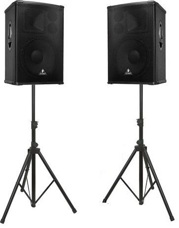 Des Moines PA System Rentals - Behringer EUROLIVE B-1220 PRO Full Range Speakers (Pair, Includes Stands)